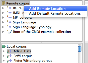 Adding a Remote Location to the Remote Corpus tree