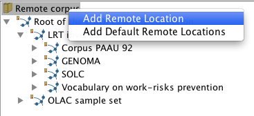 Adding a Remote Location to the Remote Corpus tree