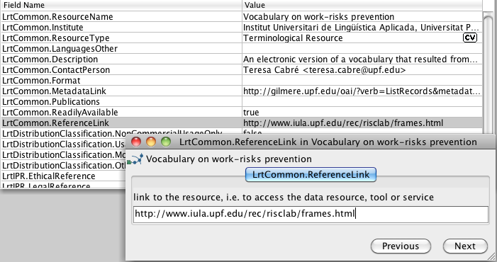 Editing descriptions in the Long Field Editor