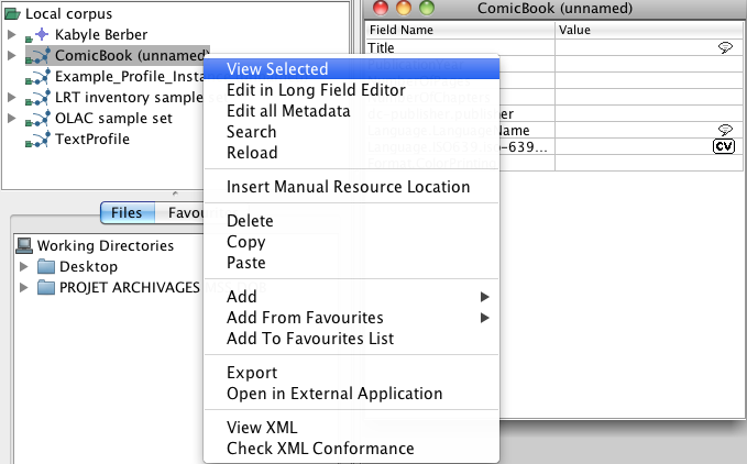 A session's right-click menu