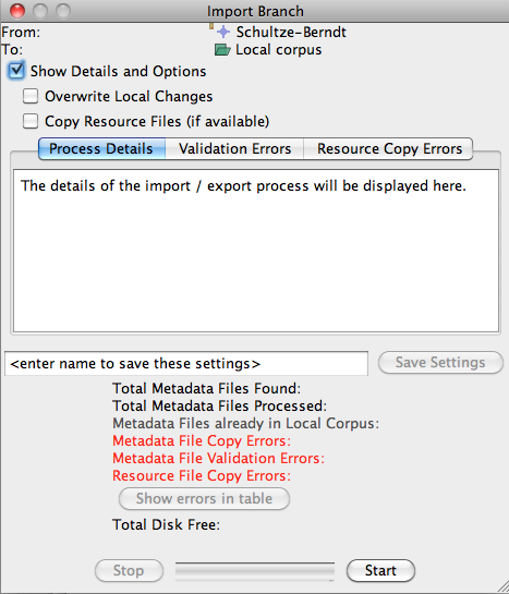 Importing a corpus branch to Local Corpus