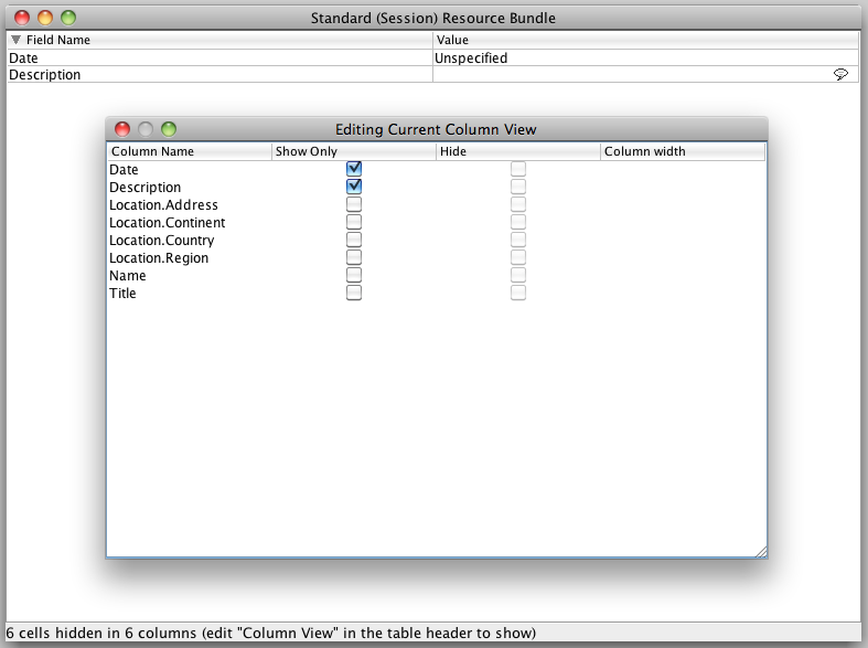 Editing column view
