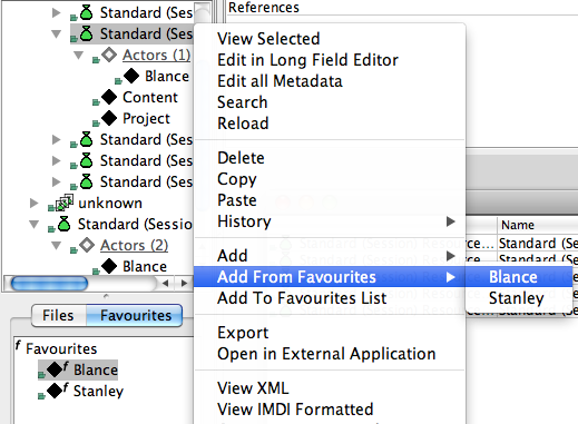 Adding favourites to a Session