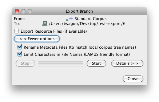 Export window with details