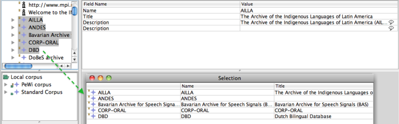 Viewing multiple selected corpora
