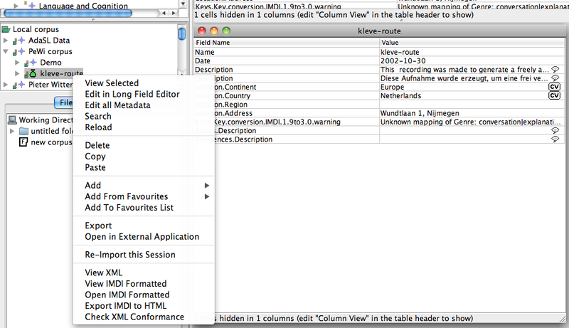 A session's right-click menu