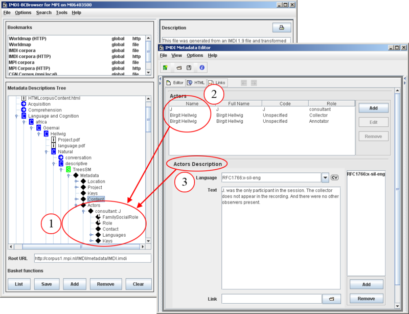 Actors displayed in the IMDI browser