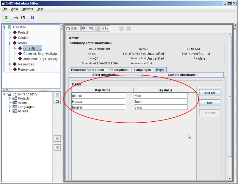 Project specific data