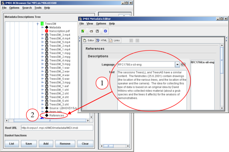 References displayed in the IMDI browser