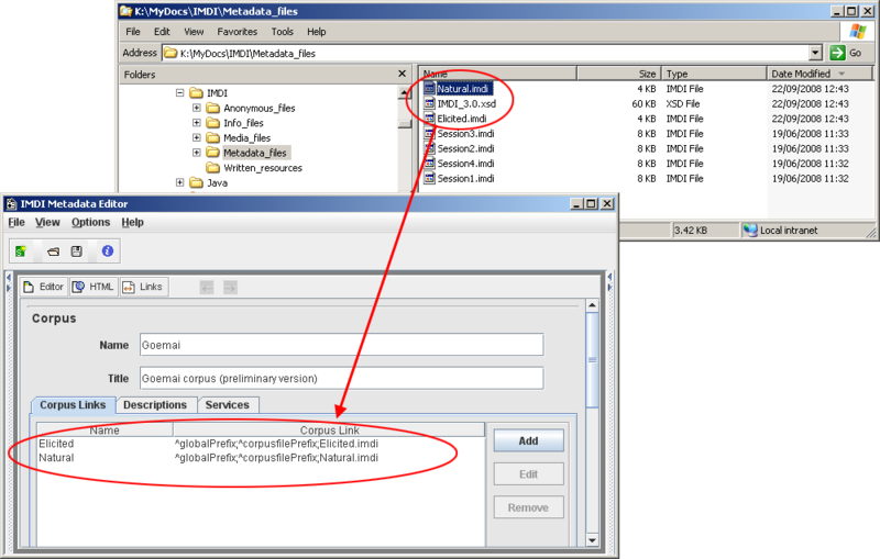 Specify the IMDI corpus files