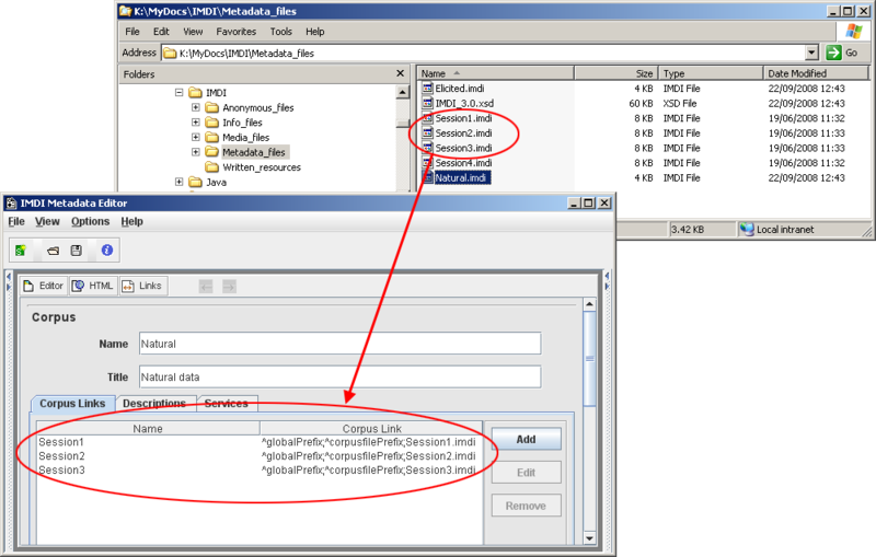 Specify the IMDI session files