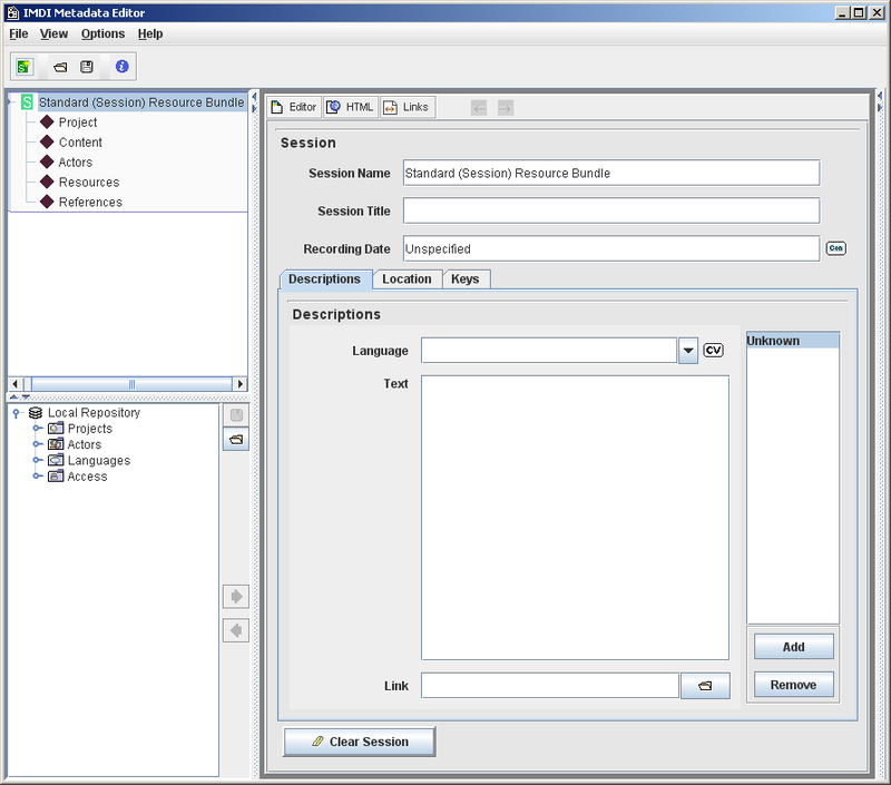 Blank IMDI, main page
