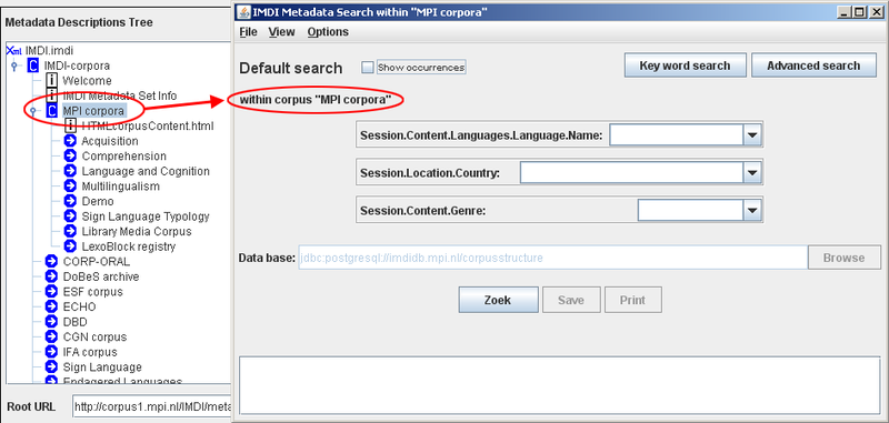 Metadata search in one corpus