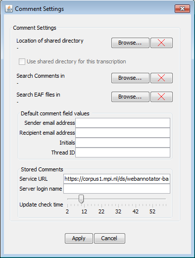 Comments settings dialog