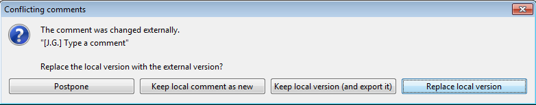 Conflicting comments dialog