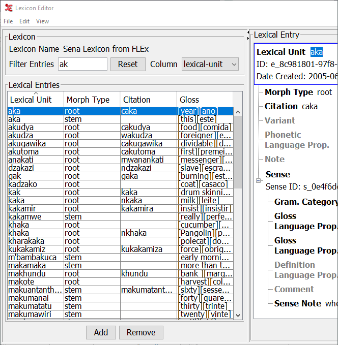 Filtering the lexical entries