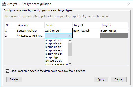 Choosing the source tier type