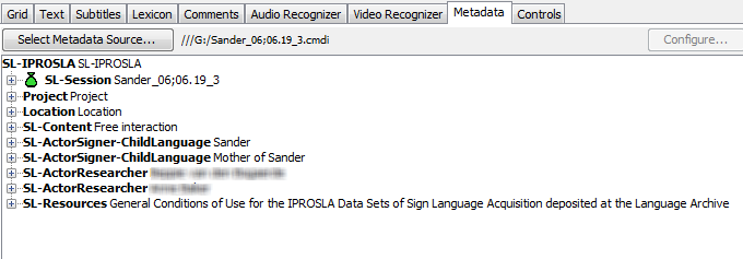 The metadata viewer displaying a CMDI file