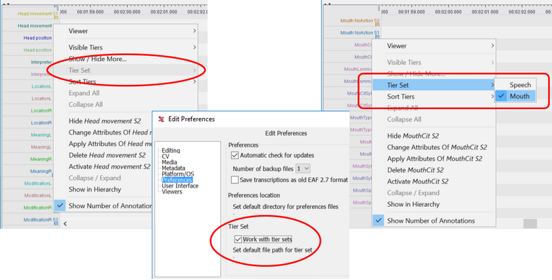 The Tier Set context menu item before and after enabling tier sets in the preferences.