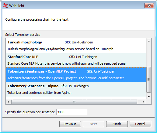 WebLicht service: select a tokenizer