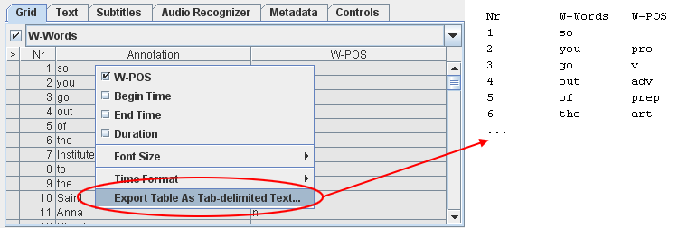 Export from the grid viewer