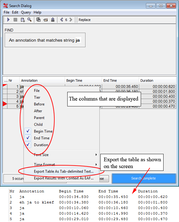 Export search results
