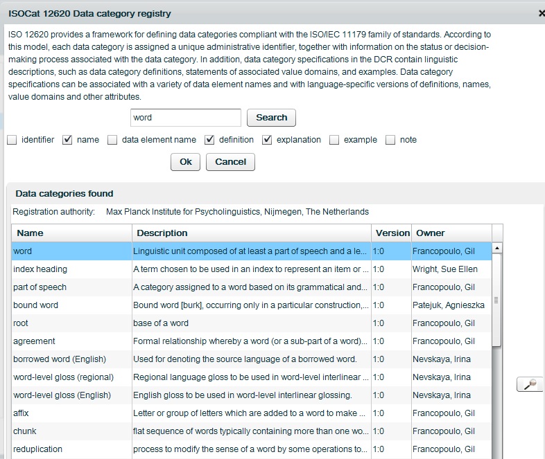 ISOcat data category selection