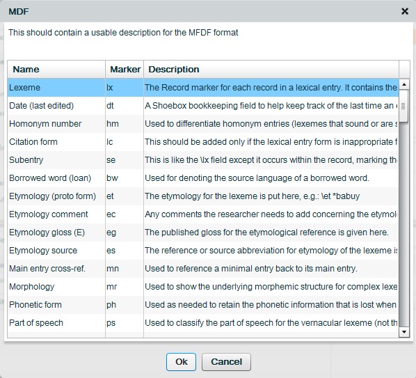 Toolbox data category selection