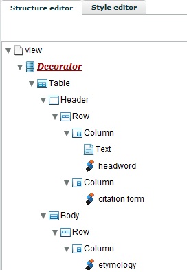 Defining a table in the view structure