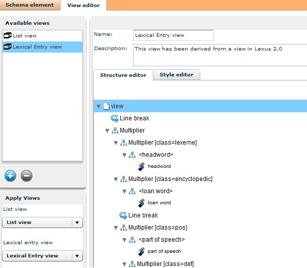 Defining the Lexical Entry View in the Schema and View Editor