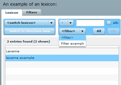 Selecting filters in the Lexicon tab