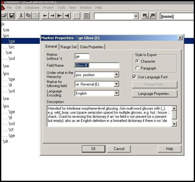 Marker information in Toolbox