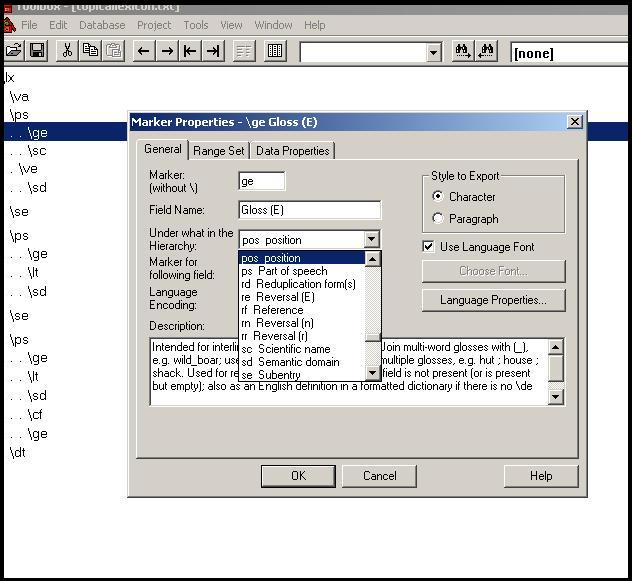 Redefining the position of a marker in the structure in Toolbox