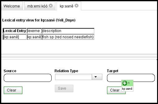 Dragging a particular data category of an entry into the Target box