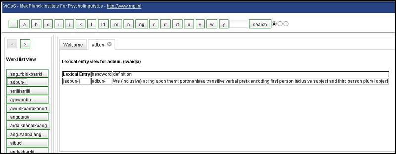 Viewing entries in the Lexical Entry Viewer