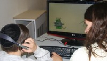 children learning reading computer task