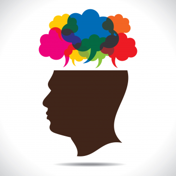Illustration of a head with text balloons coming out of it