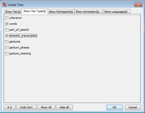 View tiers by Type/Participant/Annotator